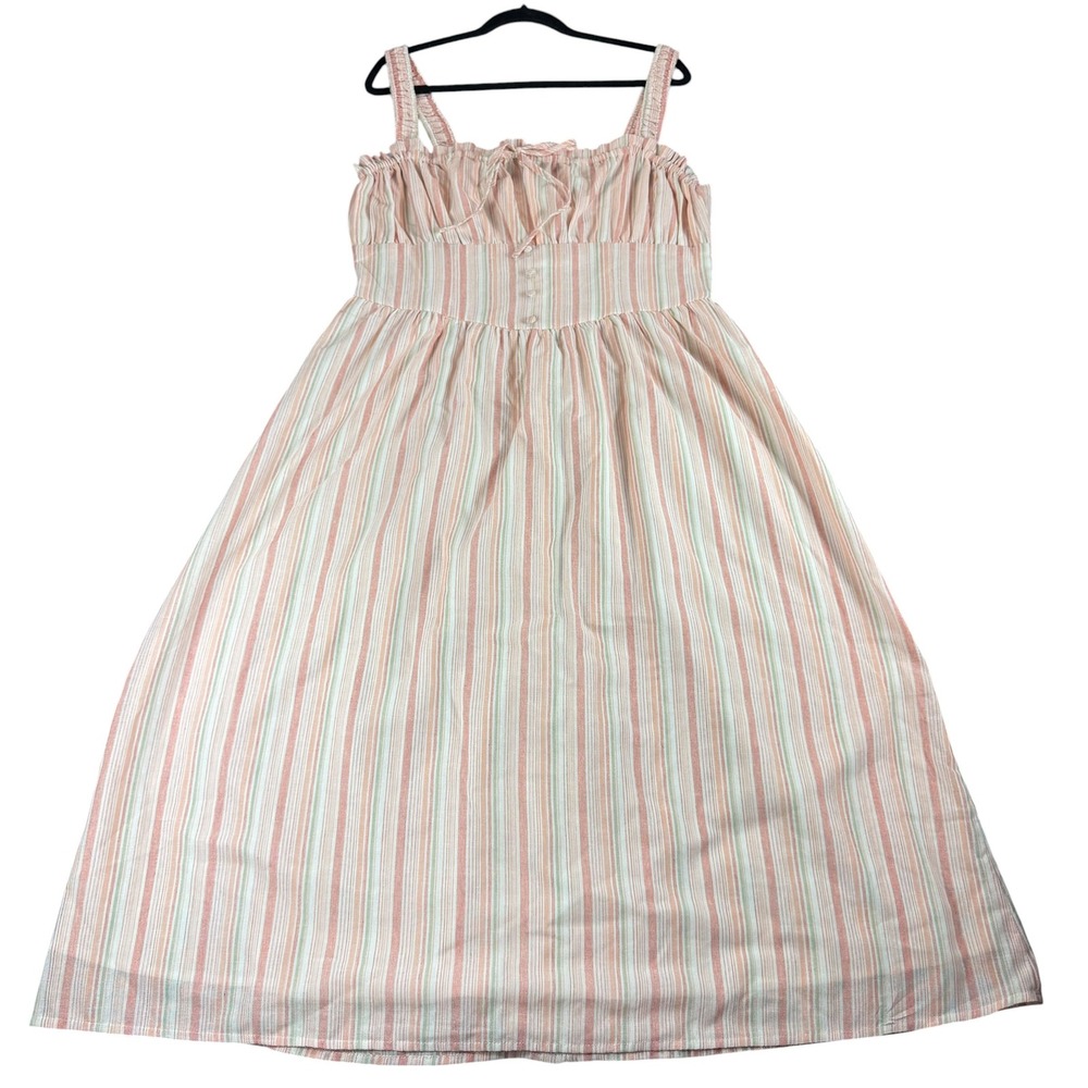 Baltic Born Melina Midi Dress Peach Stripe XL Cottagecore Ruffle Sleeveless NEW